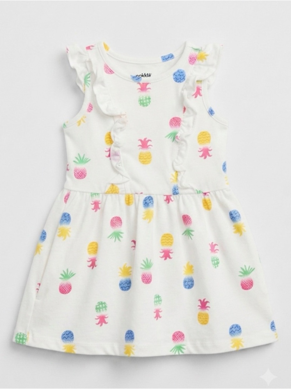 Girls' White Pineapple Print Ruffle Dress Size 4